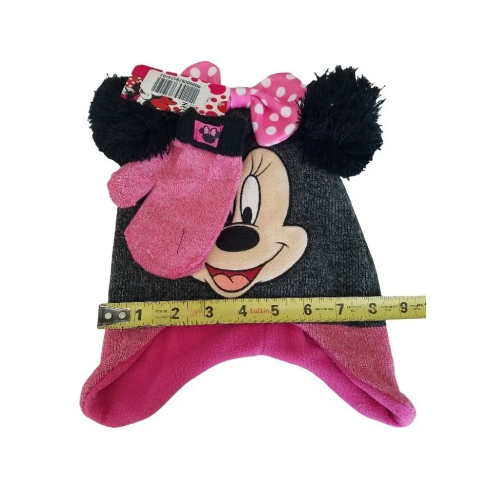 Disney Minnie Mouse Girls Double Pom Winter Hat Mittens Set Toddler OSFM 2T-4T